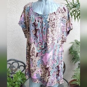 Chaps Colorful Paisley Print Blouse size 2X NWT